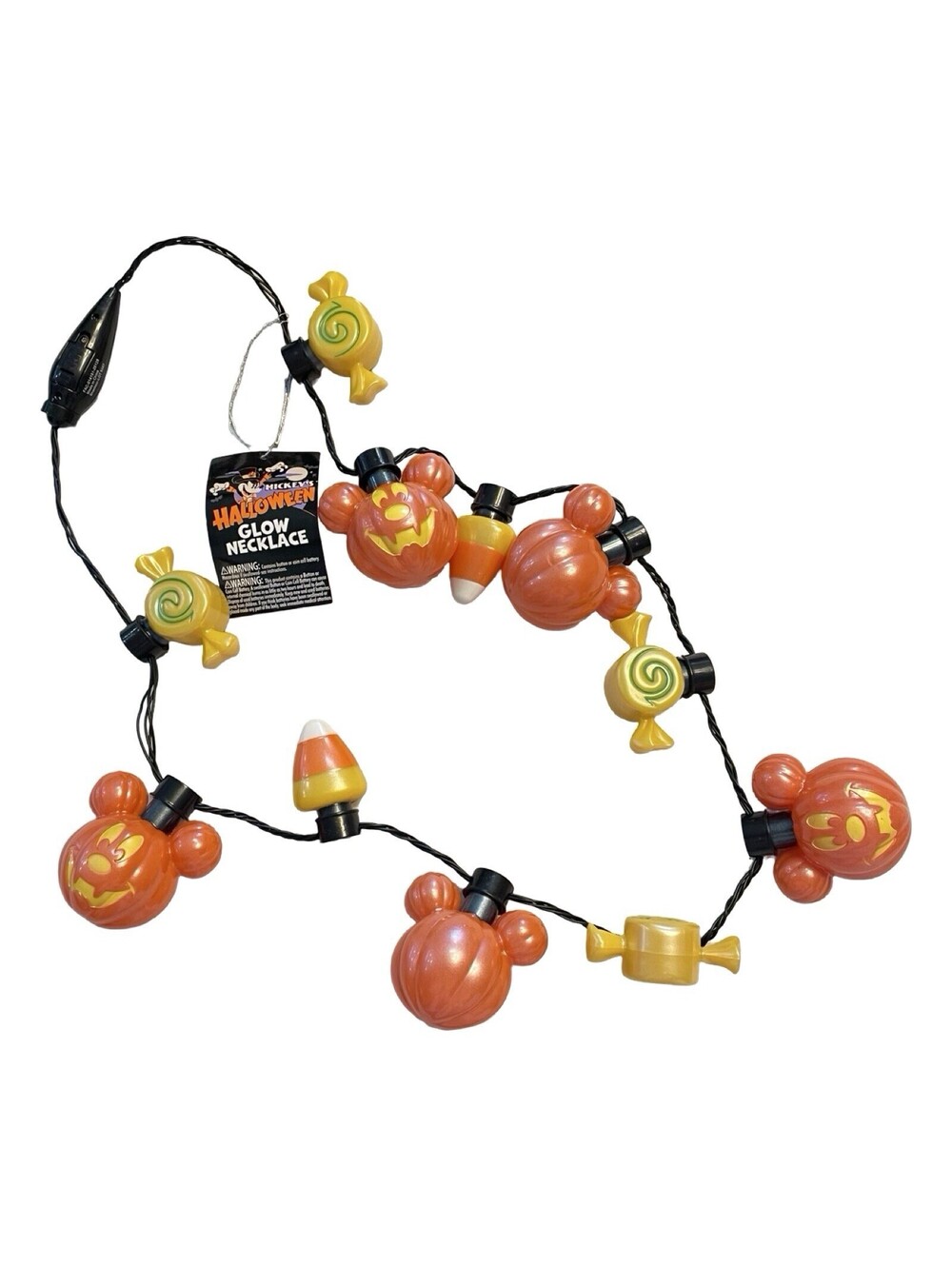 Disney Parks 2020 Halloween Mickey Pumpkin Candy Corn Glow Light Up Necklace New